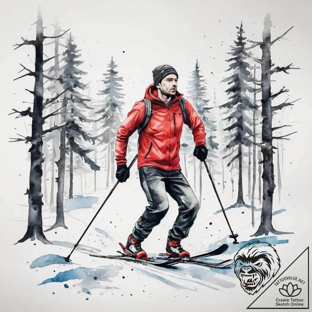 Tattoo sketch cross-country skiing a forest,... - tattoo sketch (№1758268215_0, 19.09.2025 07:50) — tattoovalue.net