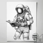Tattoo sketch astronaut with a book – tattoo sketch (№1758270170_0, 19.09.2025 08:22) — tattoovalue.net