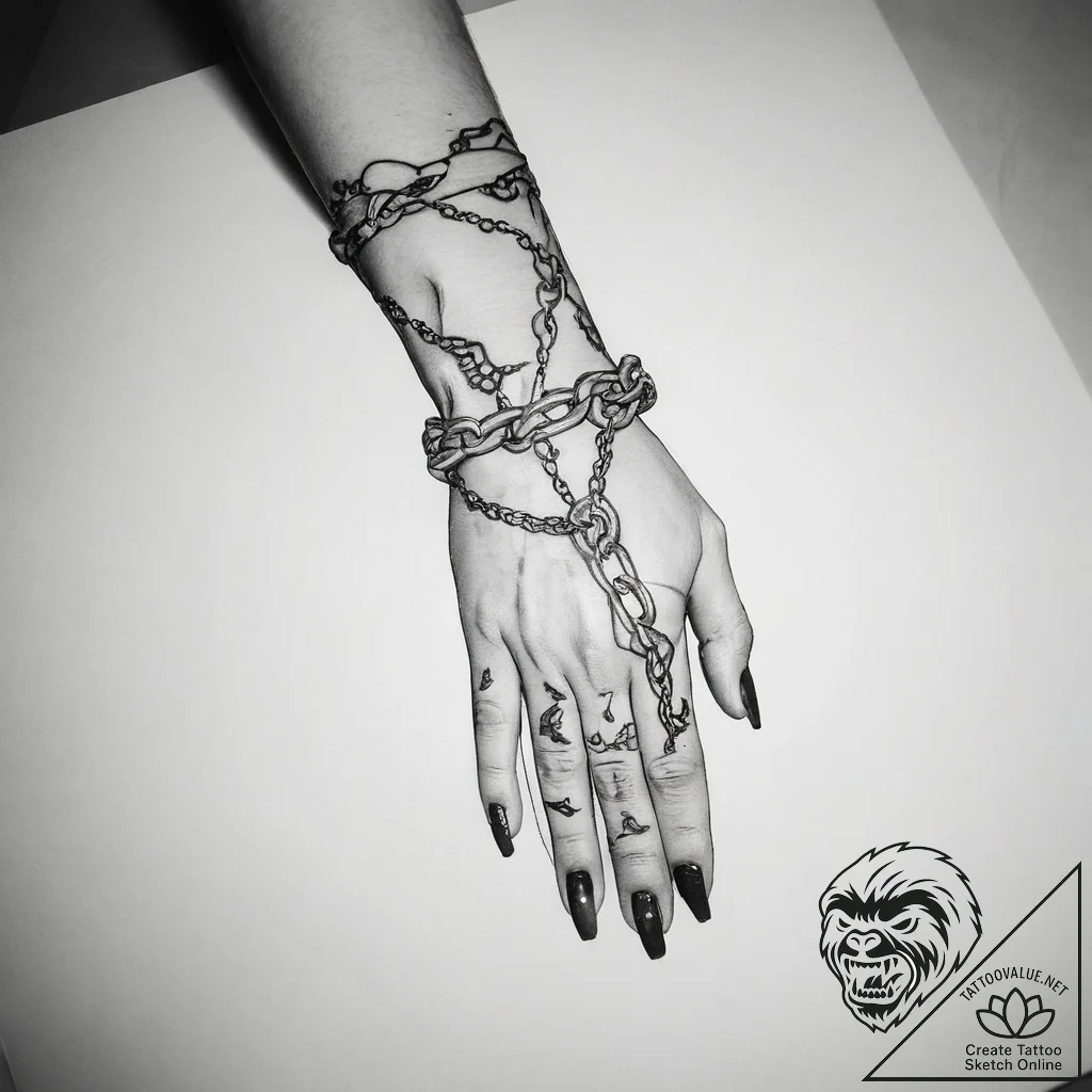 Tattoo sketch hands with a chain, artistic ta... - tattoo sketch (№1758270366_0, 19.09.2025 08:26) — tattoovalue.net