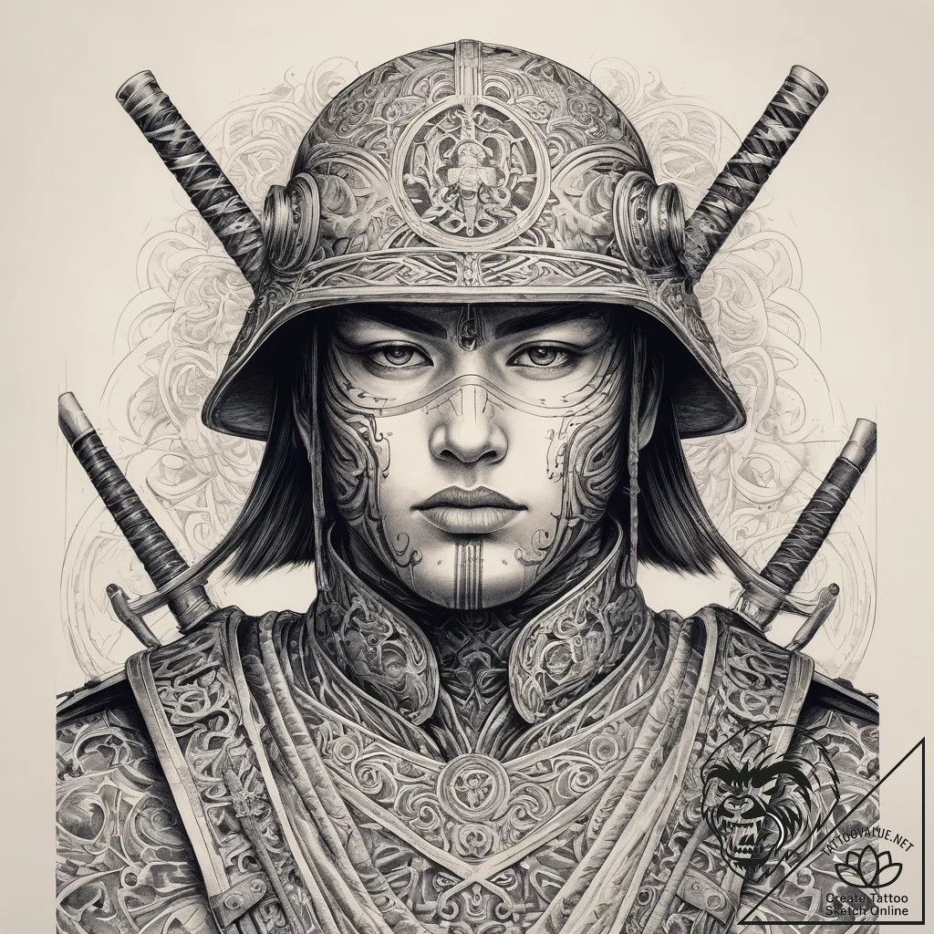 Tattoo sketch soldier with a samurai, ink ill... - tattoo sketch (№1758270959_0, 19.09.2025 08:35) — tattoovalue.net