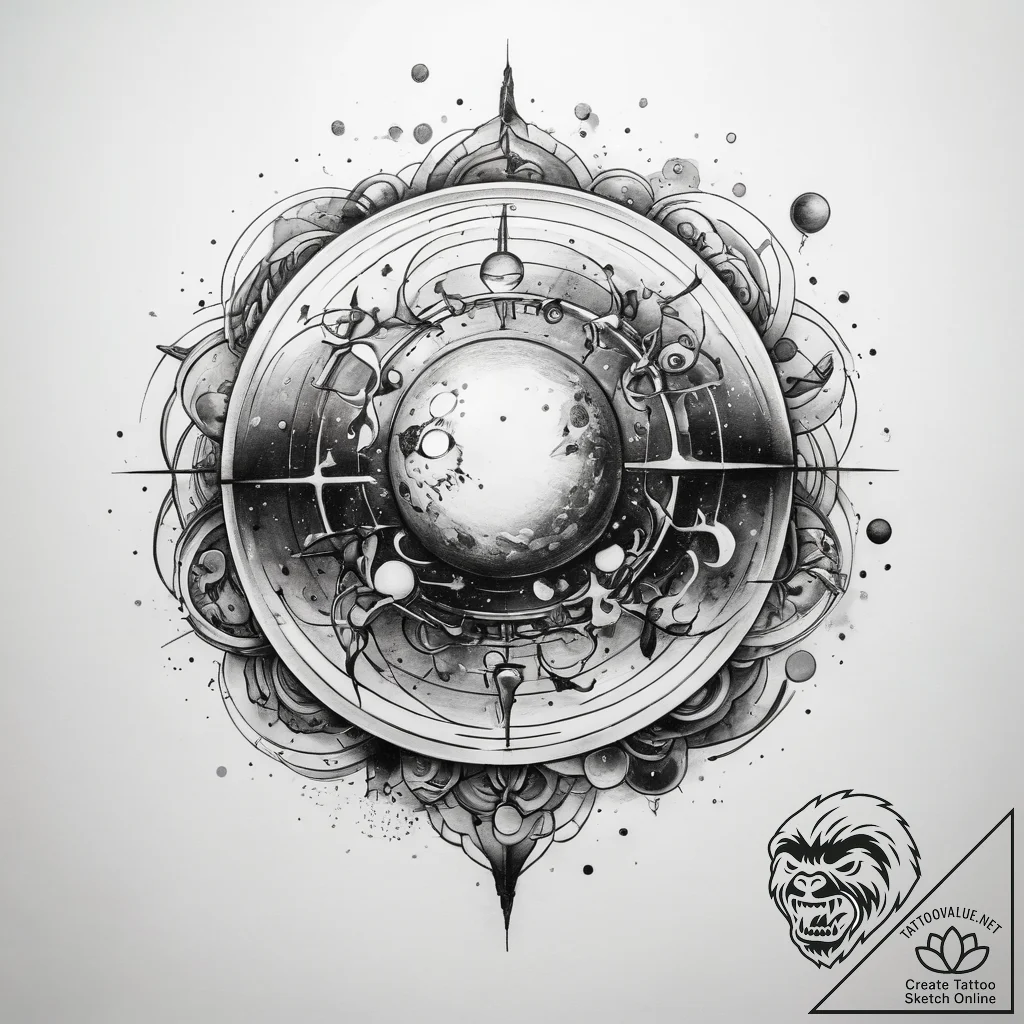 Tattoo sketch cosmic sphere - tattoo sketch (№1758271185_0, 19.09.2025 08:39) — tattoovalue.net