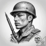 Tattoo sketch soldier with a pen, ink illustr… – tattoo sketch (№1758272353_0, 19.09.2025 08:59) — tattoovalue.net