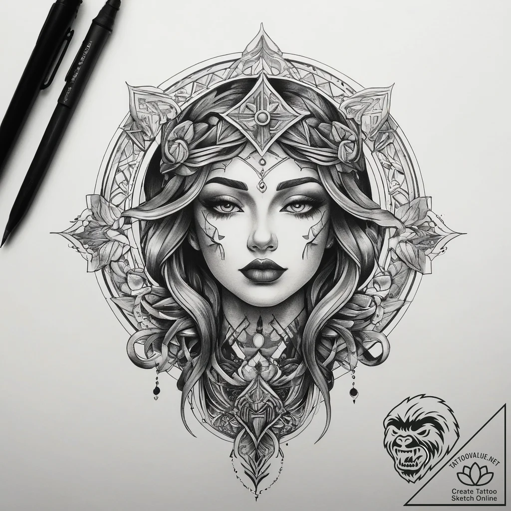 Tattoo sketch spiritual dimension, ink illust... - tattoo sketch (№1758273144_0, 19.09.2025 09:12) — tattoovalue.net