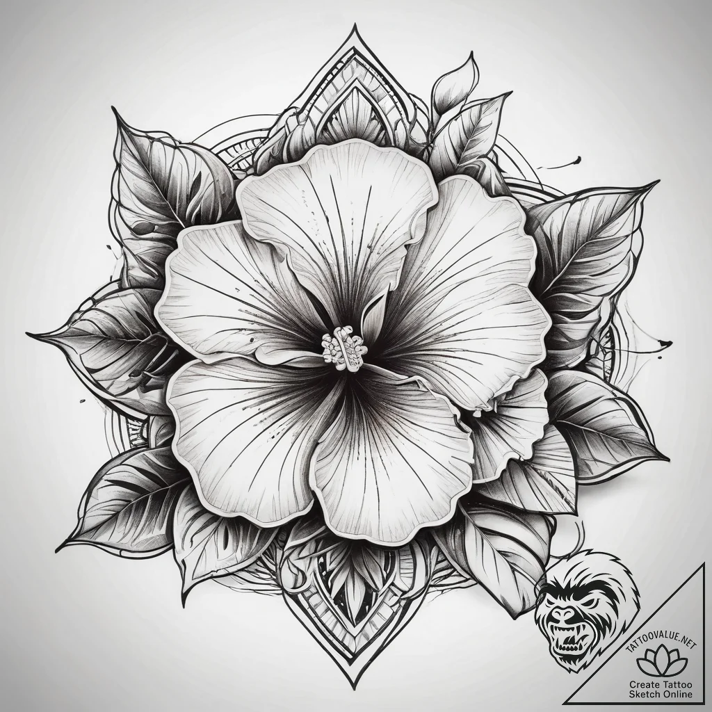 Tattoo sketch hibiscus flower, concept art fo... - tattoo sketch (№1758274929_0, 19.09.2025 09:42) — tattoovalue.net