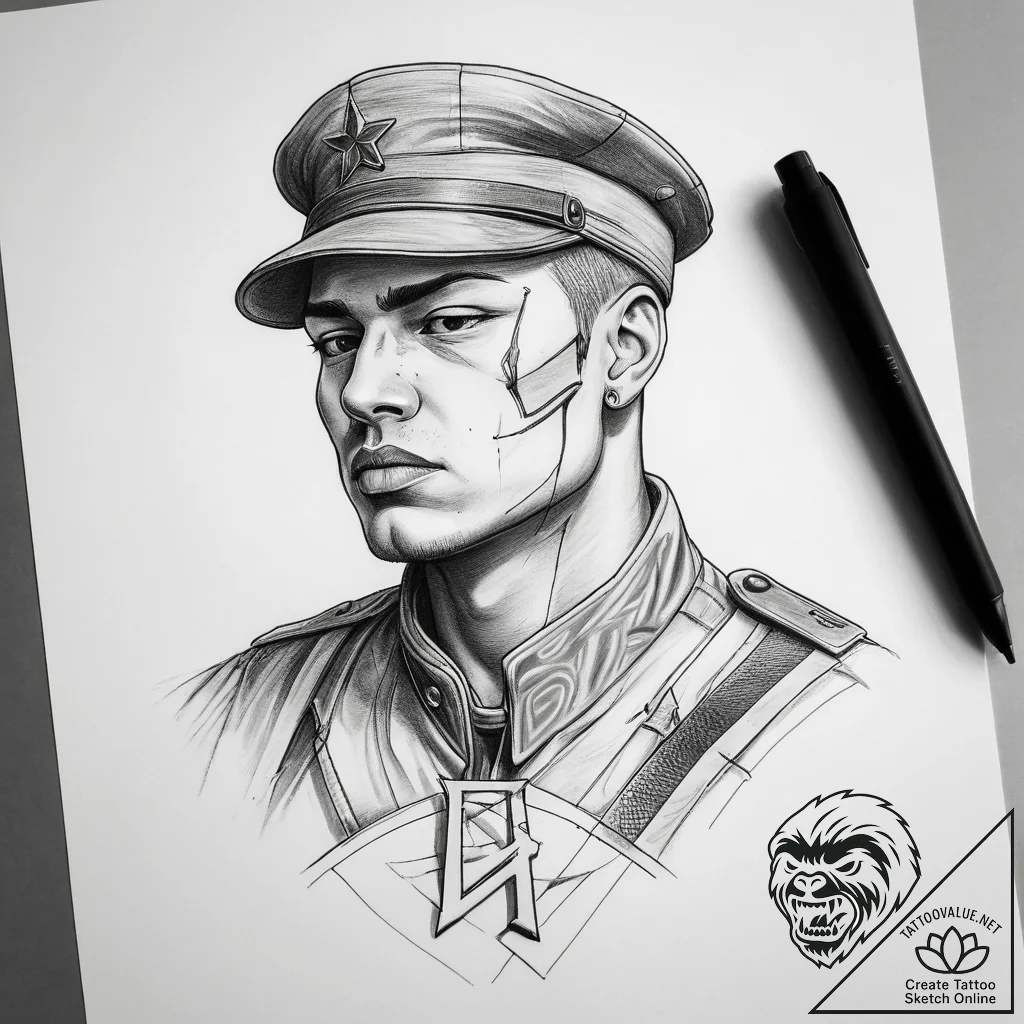 Tattoo sketch soldier with a letter, tattoo f... - tattoo sketch (№1758275521_0, 19.09.2025 09:52) — tattoovalue.net