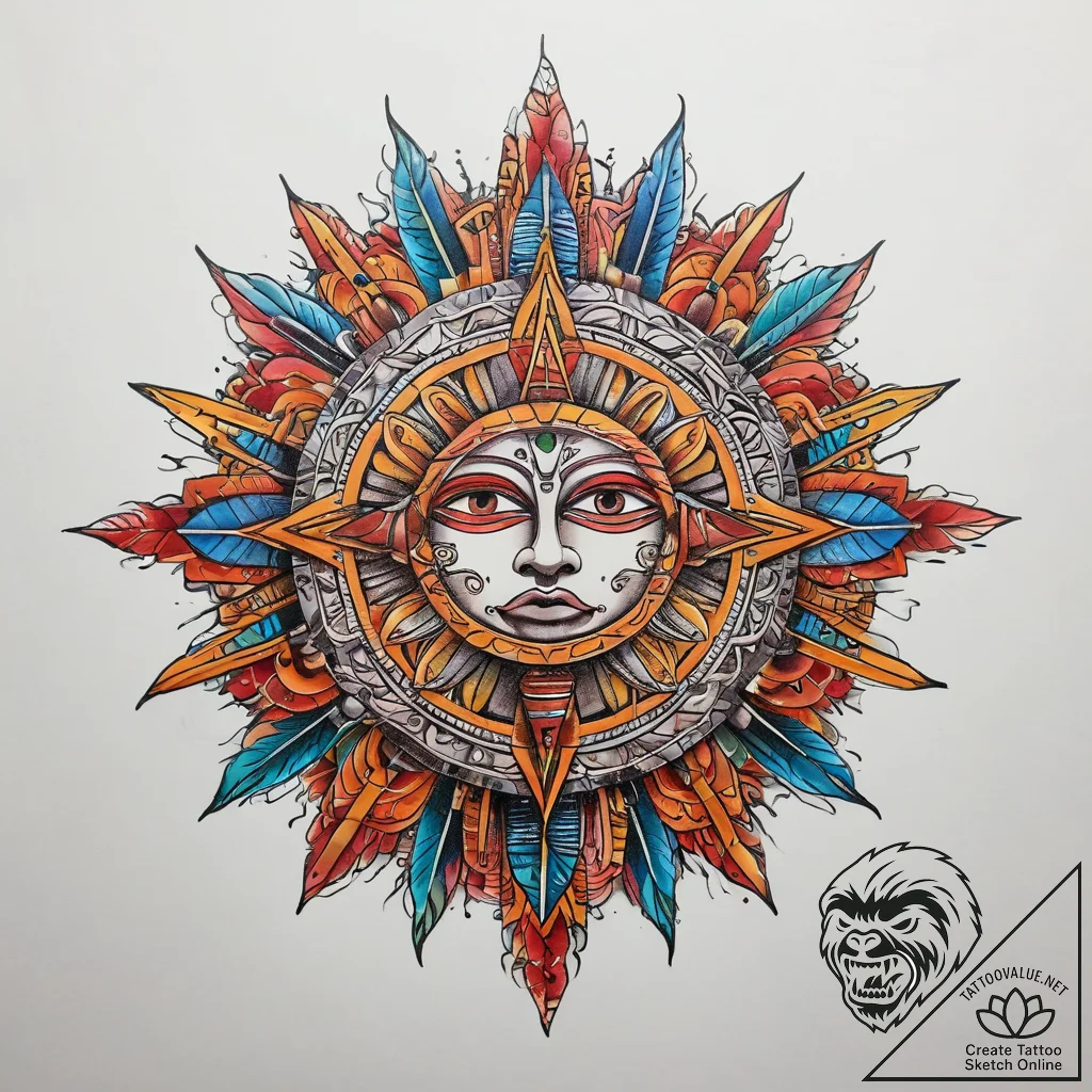 Tattoo sketch aztec sun stone, tattoo line ar... - tattoo sketch (№1758276119_0, 19.09.2025 10:01) — tattoovalue.net