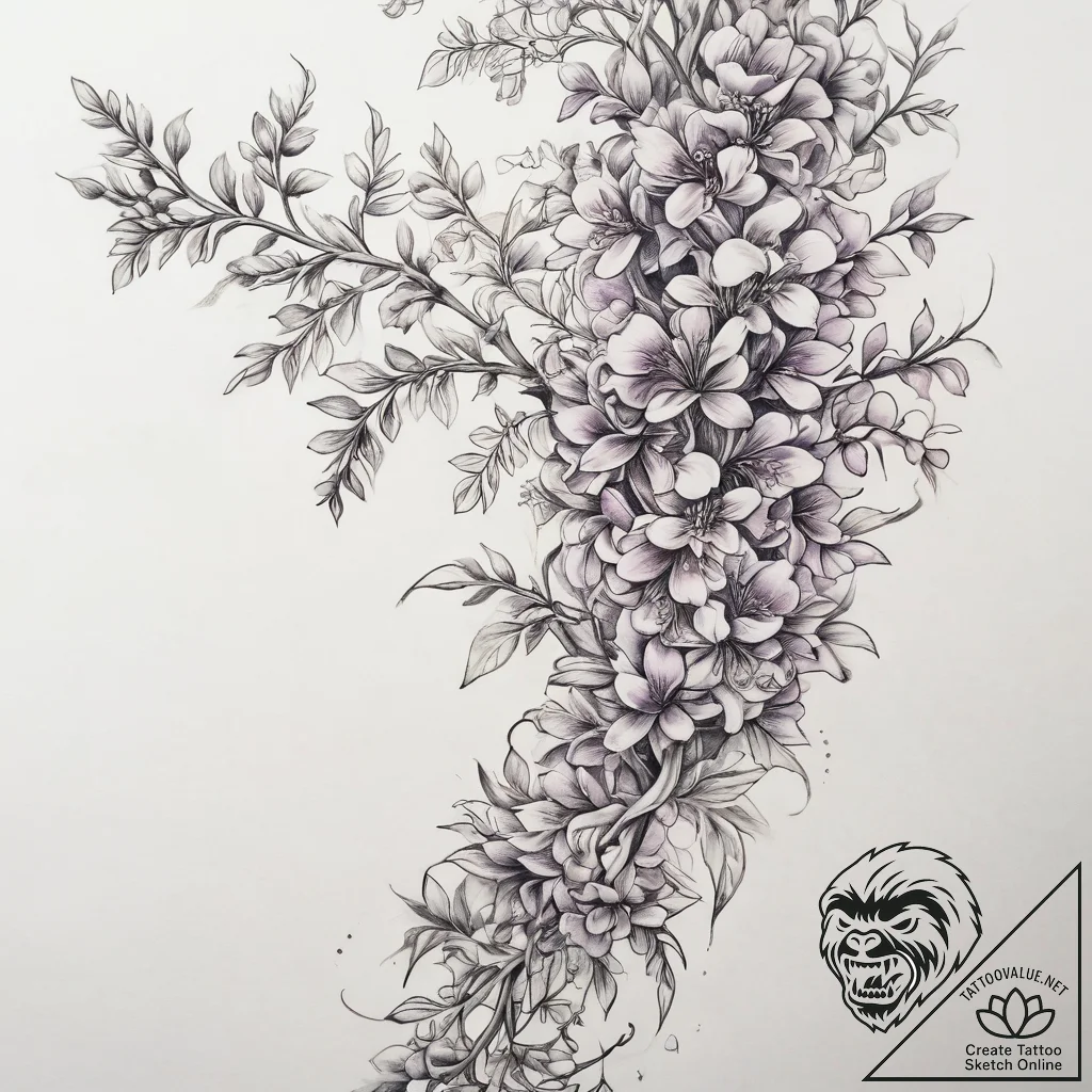 Tattoo sketch wisteria vine, tattoo line art,... - tattoo sketch (№1758277497_0, 19.09.2025 10:24) — tattoovalue.net