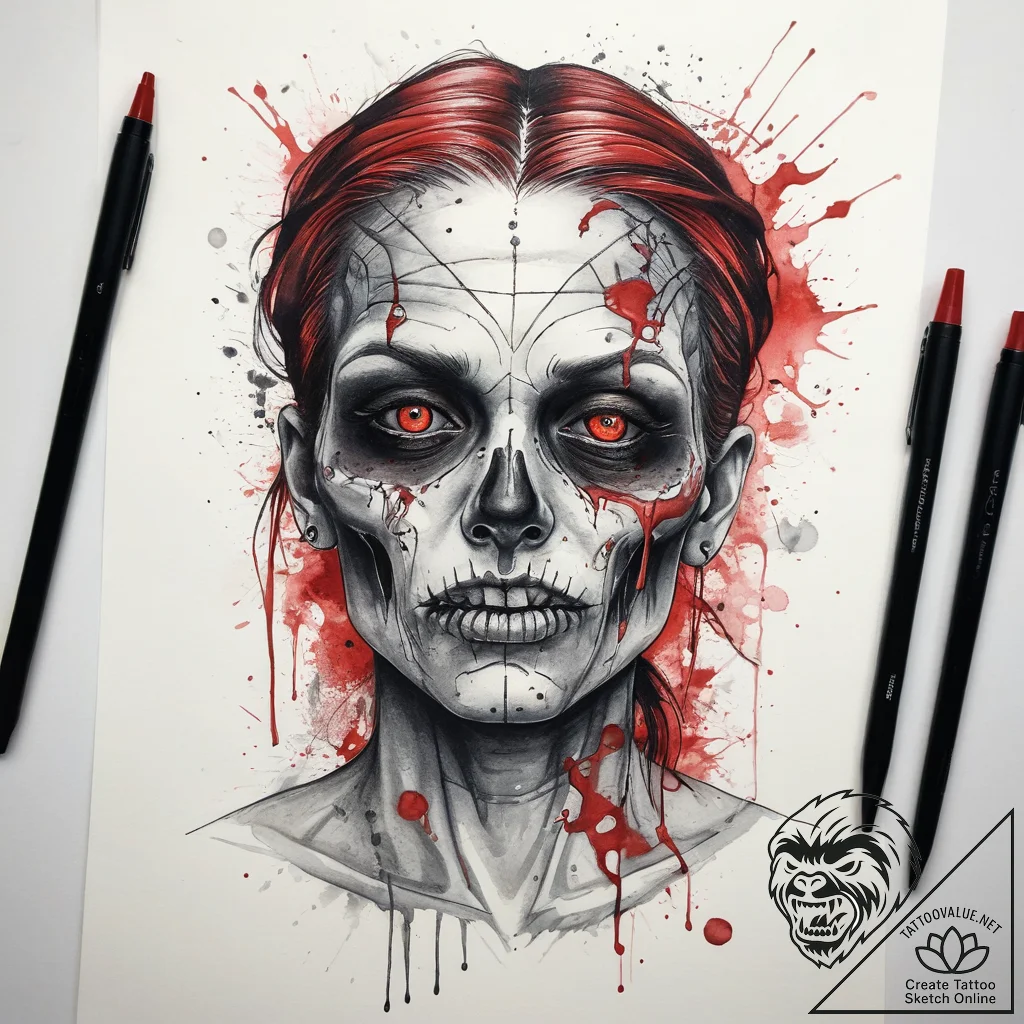 Tattoo sketch zombie, tattoo drawing outline,... - tattoo sketch (№1758277694_0, 19.09.2025 10:28) — tattoovalue.net