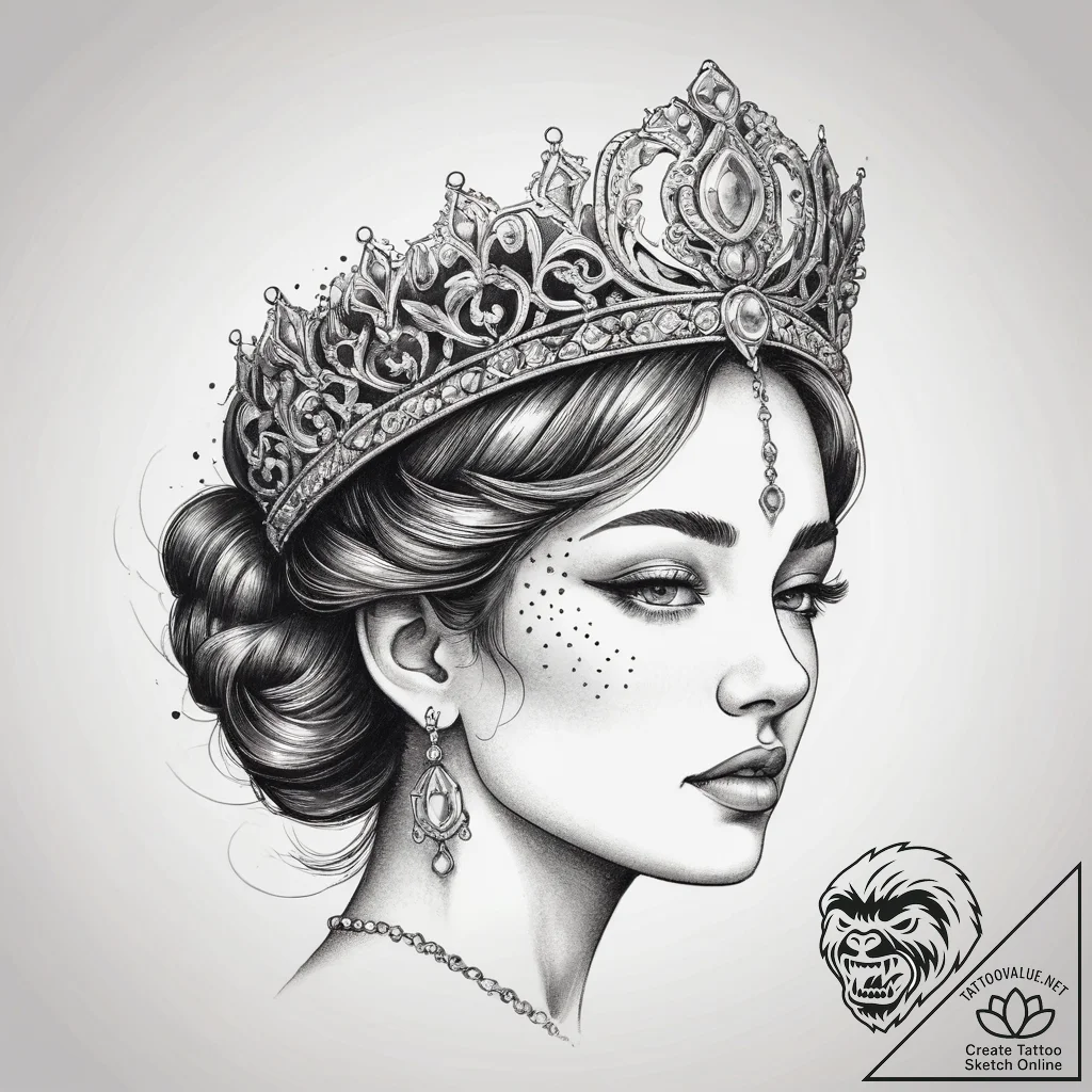 Tattoo sketch tiara, ink illustration for tat... - tattoo sketch (№1758280443_0, 19.09.2025 11:14) — tattoovalue.net