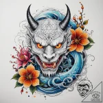 Tattoo sketch demon with a flower, concept ar… – tattoo sketch (№1758283436_0, 19.09.2025 12:03) — tattoovalue.net