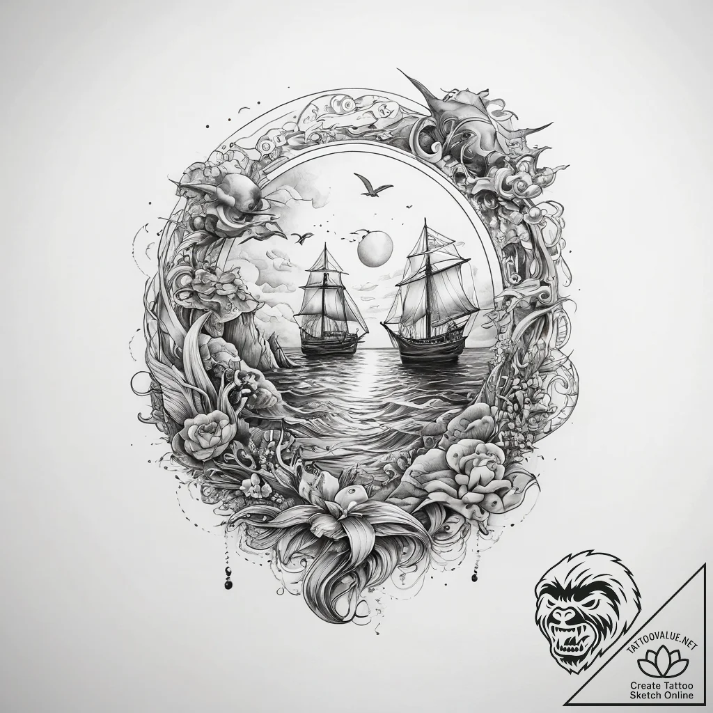 Tattoo sketch ocean - tattoo sketch (№1758285008_0, 19.09.2025 12:30) — tattoovalue.net