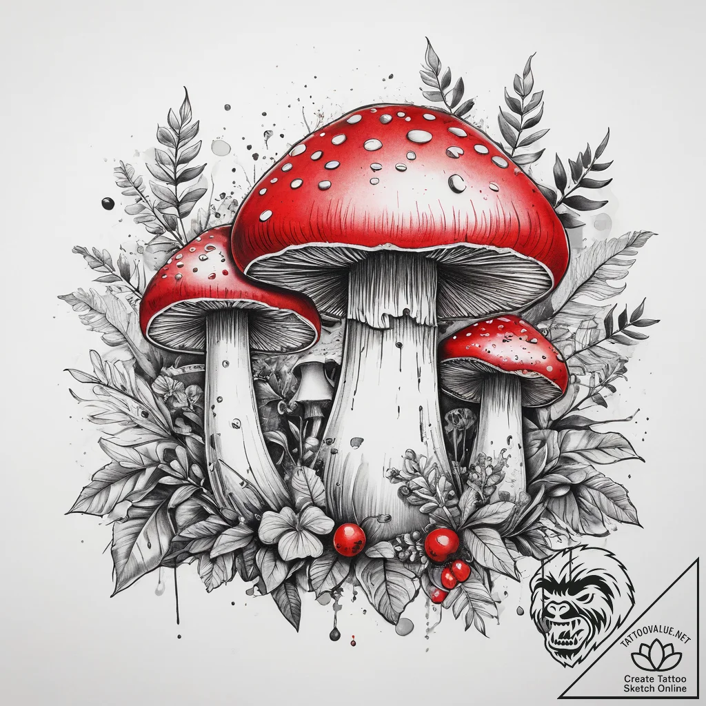 Tattoo sketch foraging mushrooms and berries,... - tattoo sketch (№1758285203_0, 19.09.2025 12:33) — tattoovalue.net
