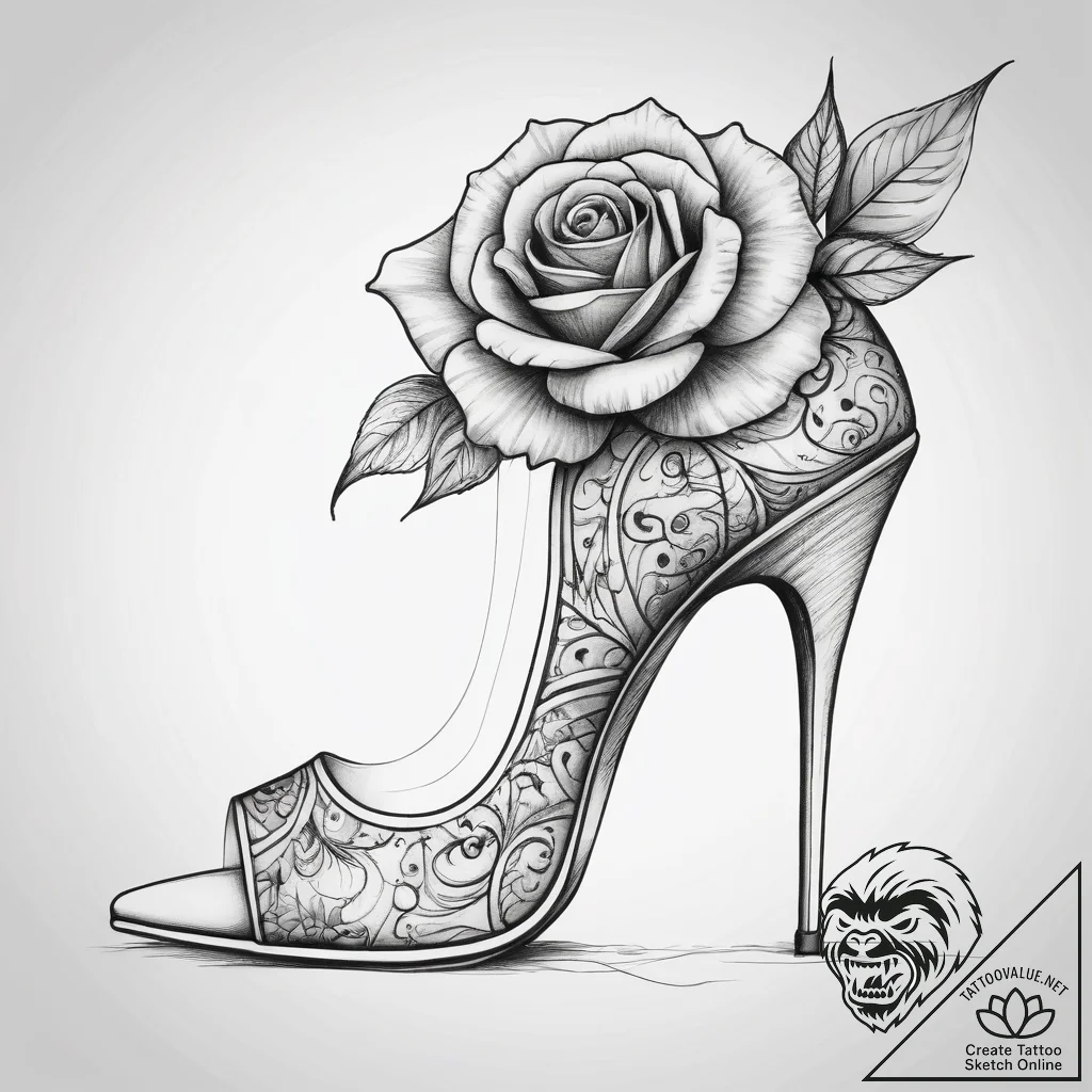 Tattoo sketch high heels with a rose, concept... - tattoo sketch (№1758285795_0, 19.09.2025 12:43) — tattoovalue.net