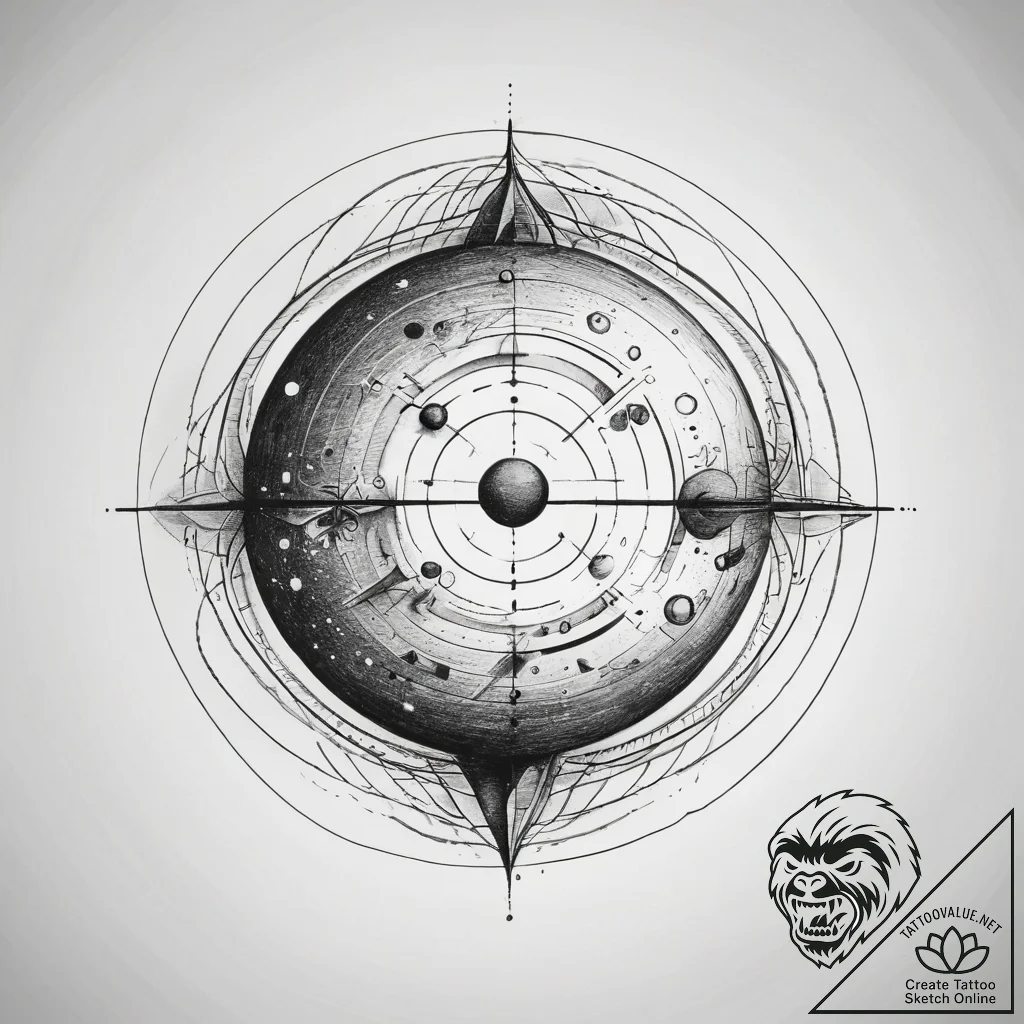 Tattoo sketch cosmic sphere, artistic tattoo... - tattoo sketch (№1758286764_0, 19.09.2025 12:59) — tattoovalue.net