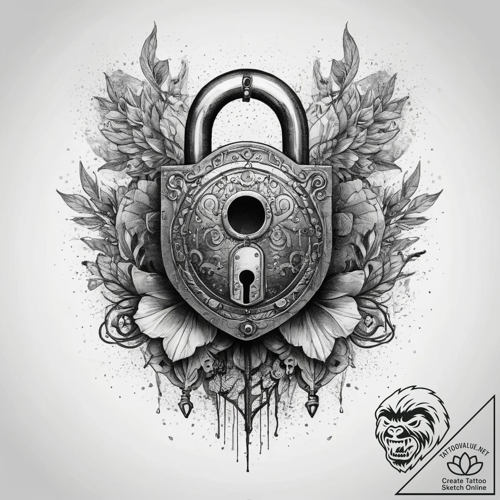 Tattoo hands with a lock, ink illustration fo... - tattoo sketch (№1758287935_0, 19.09.2025 13:18) — tattoovalue.net