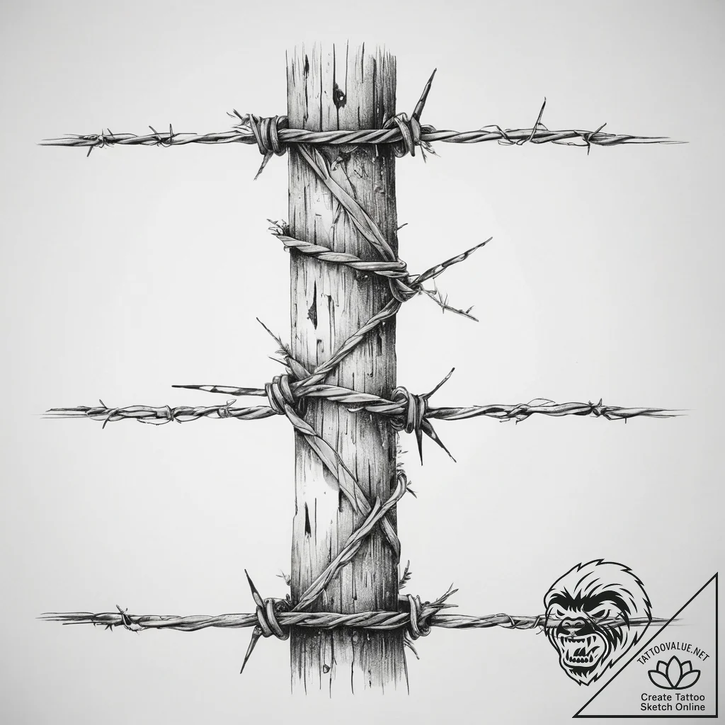 Tattoo sketch barbed wire fence - tattoo sketch (№1758288324_0, 19.09.2025 13:25) — tattoovalue.net
