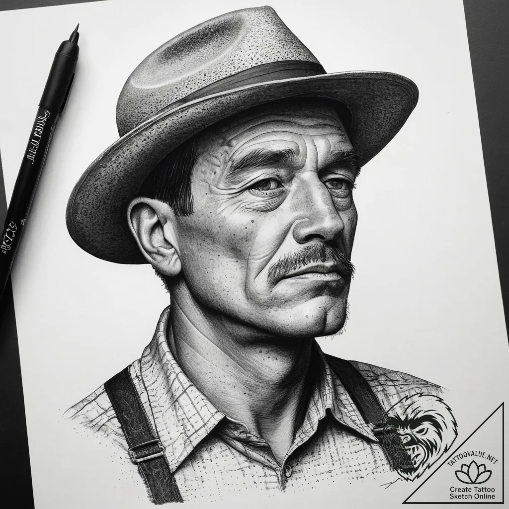 Tattoo sketch great depression with a farmer,... - tattoo sketch (№1758288917_0, 19.09.2025 13:35) — tattoovalue.net