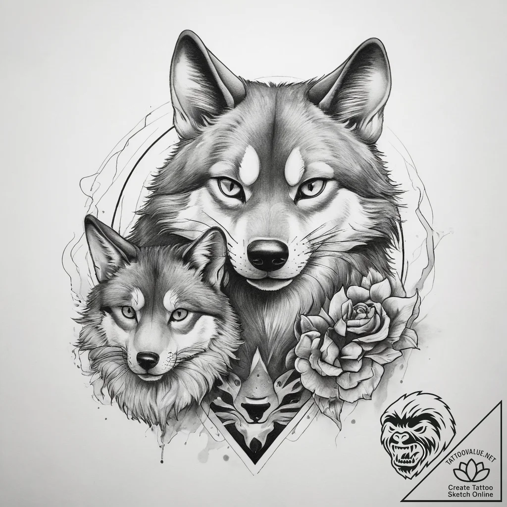 Tattoo sketch tom and jerry with a wolf - tattoo sketch (№1758291269_0, 19.09.2025 14:14) — tattoovalue.net