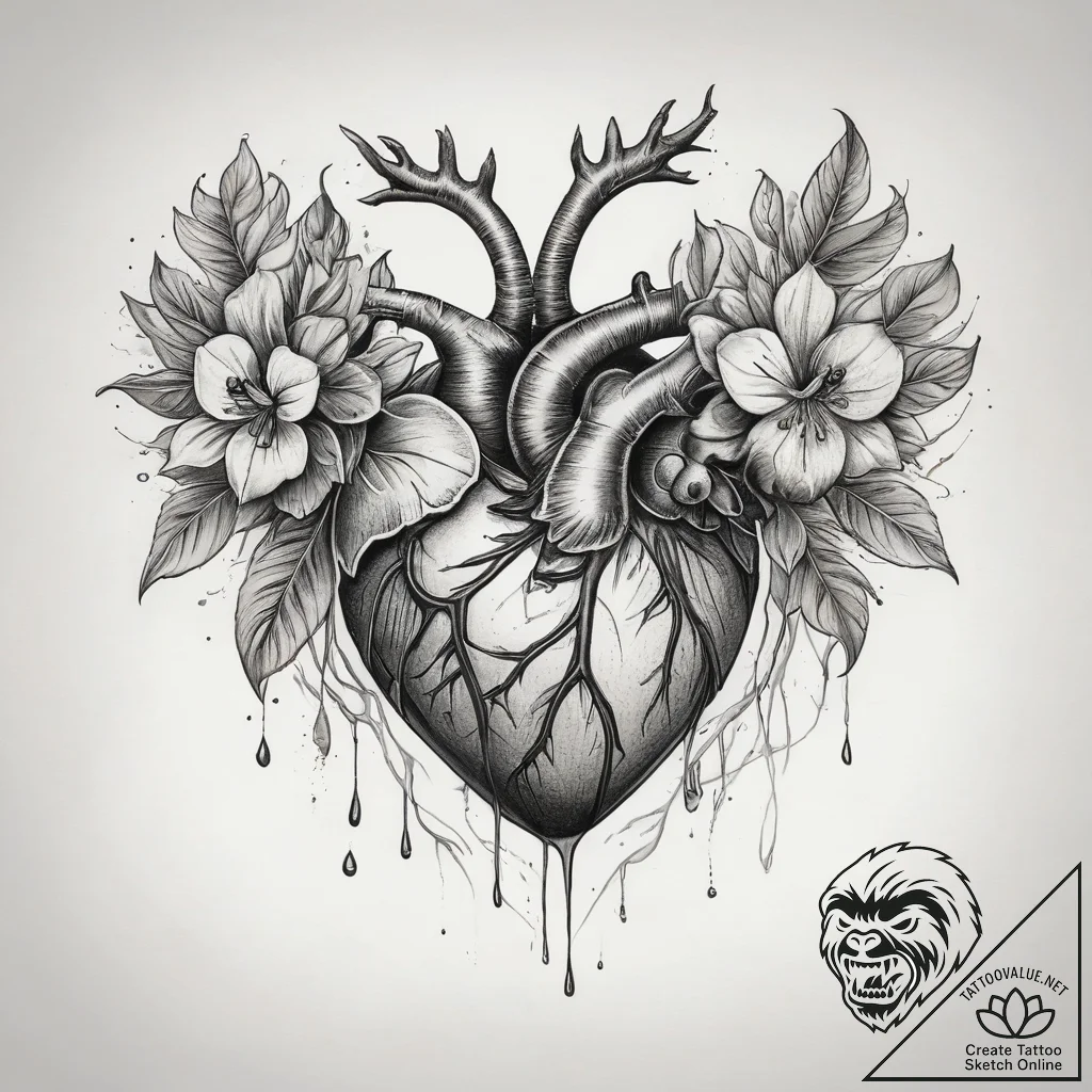 Tattoo sketch bleeding heart flower, tattoo l... - tattoo sketch (№1758293268_0, 19.09.2025 14:47) — tattoovalue.net