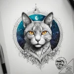 Tattoo sketch a cat with a moon, ink illustra… – tattoo sketch (№1758297587_0, 19.09.2025 15:59) — tattoovalue.net