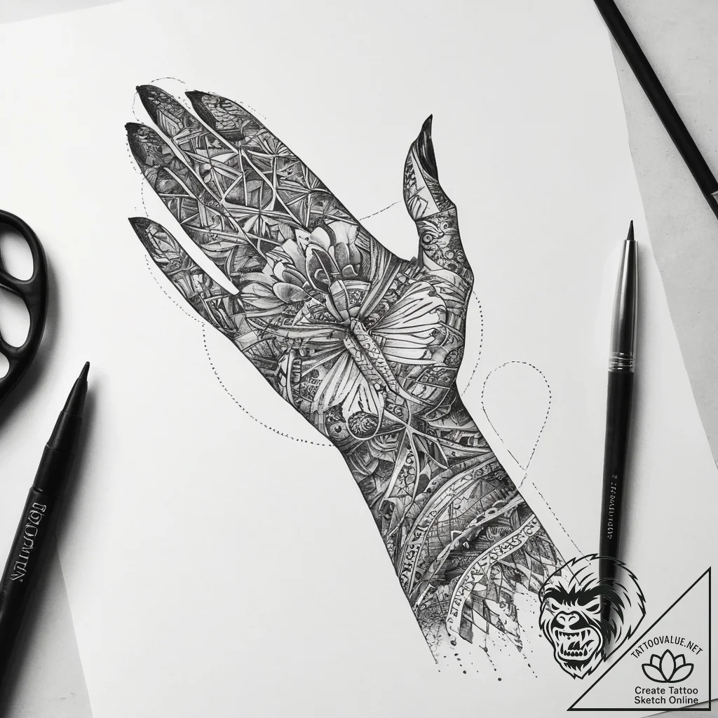 Tattoo sketch hands with a scissors, tattoo d... - tattoo sketch (№1758303522_0, 19.09.2025 17:38) — tattoovalue.net