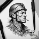 Tattoo sketch soldier with a pen, tattoo flas… – tattoo sketch (№1758303718_0, 19.09.2025 17:41) — tattoovalue.net