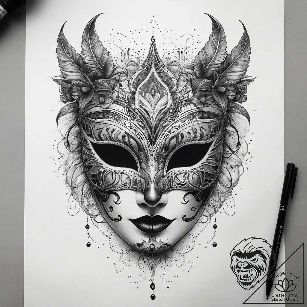 Tattoo sketch masquerade mask tattoo, tattoo... - tattoo sketch (№1758304114_0, 19.09.2025 17:48) — tattoovalue.net