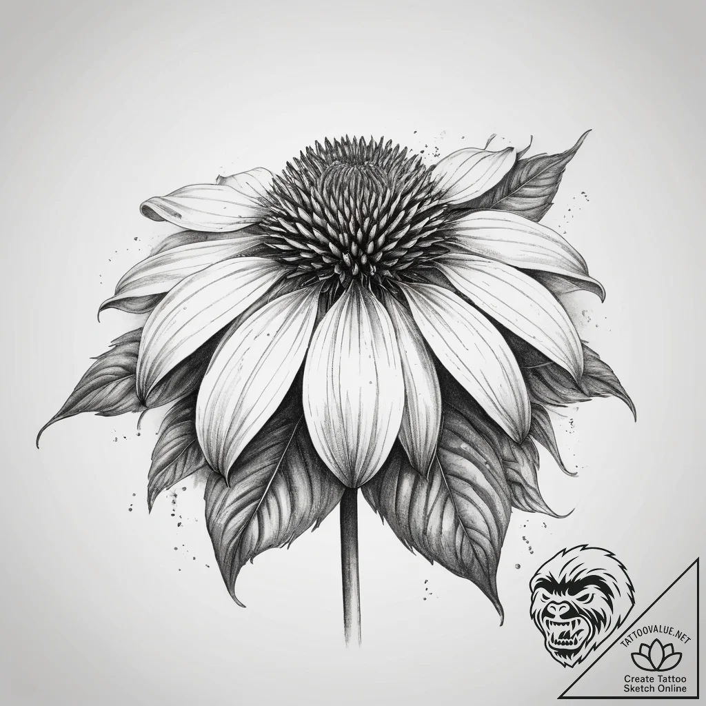 Tattoo sketch echinacea, concept art for tatt... - tattoo sketch (№1758305516_0, 19.09.2025 18:11) — tattoovalue.net