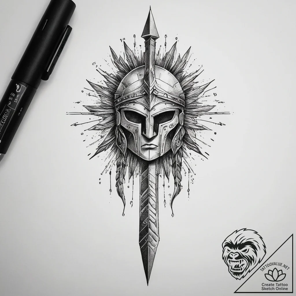Tattoo sketch spartan spear, artistic tattoo... - tattoo sketch (№1758306314_0, 19.09.2025 18:25) — tattoovalue.net