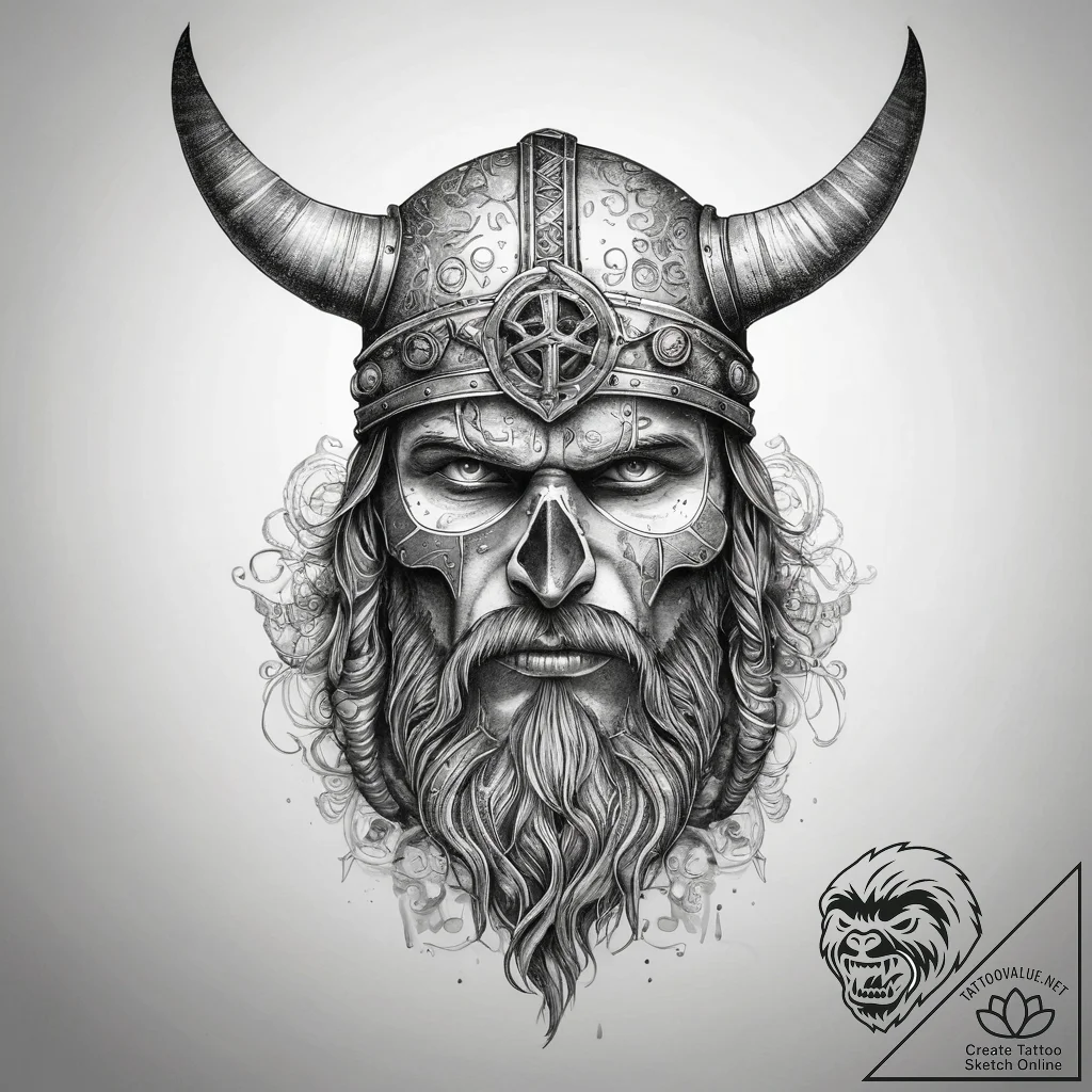 Tattoo sketch viking with a skull, ink illust... - tattoo sketch (№1758306703_0, 19.09.2025 18:31) — tattoovalue.net