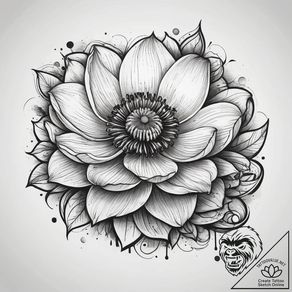 Tattoo sketch anemone, ink illustration for t... - tattoo sketch (№1758307706_0, 19.09.2025 18:48) — tattoovalue.net