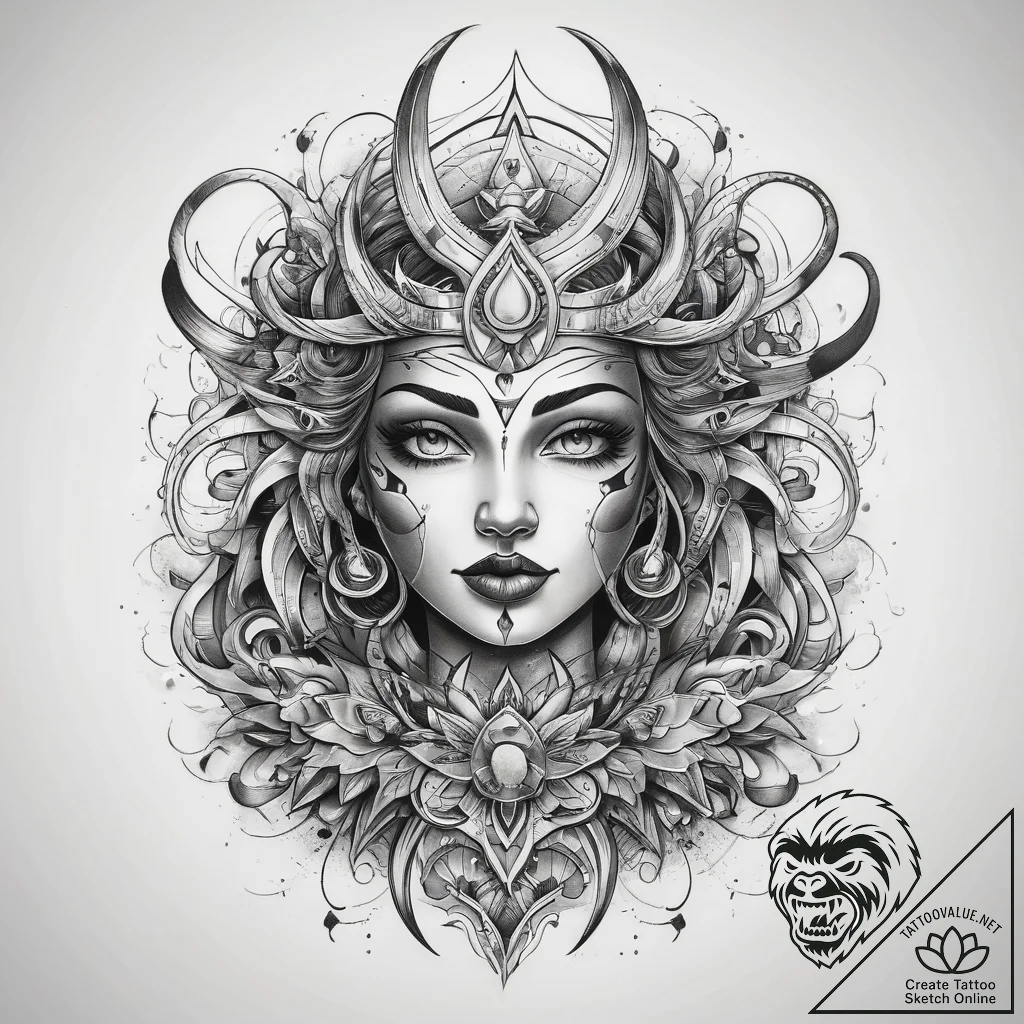 Tattoo sketch cosmic spirit, tattoo line art,... - tattoo sketch (№1758307912_0, 19.09.2025 18:51) — tattoovalue.net