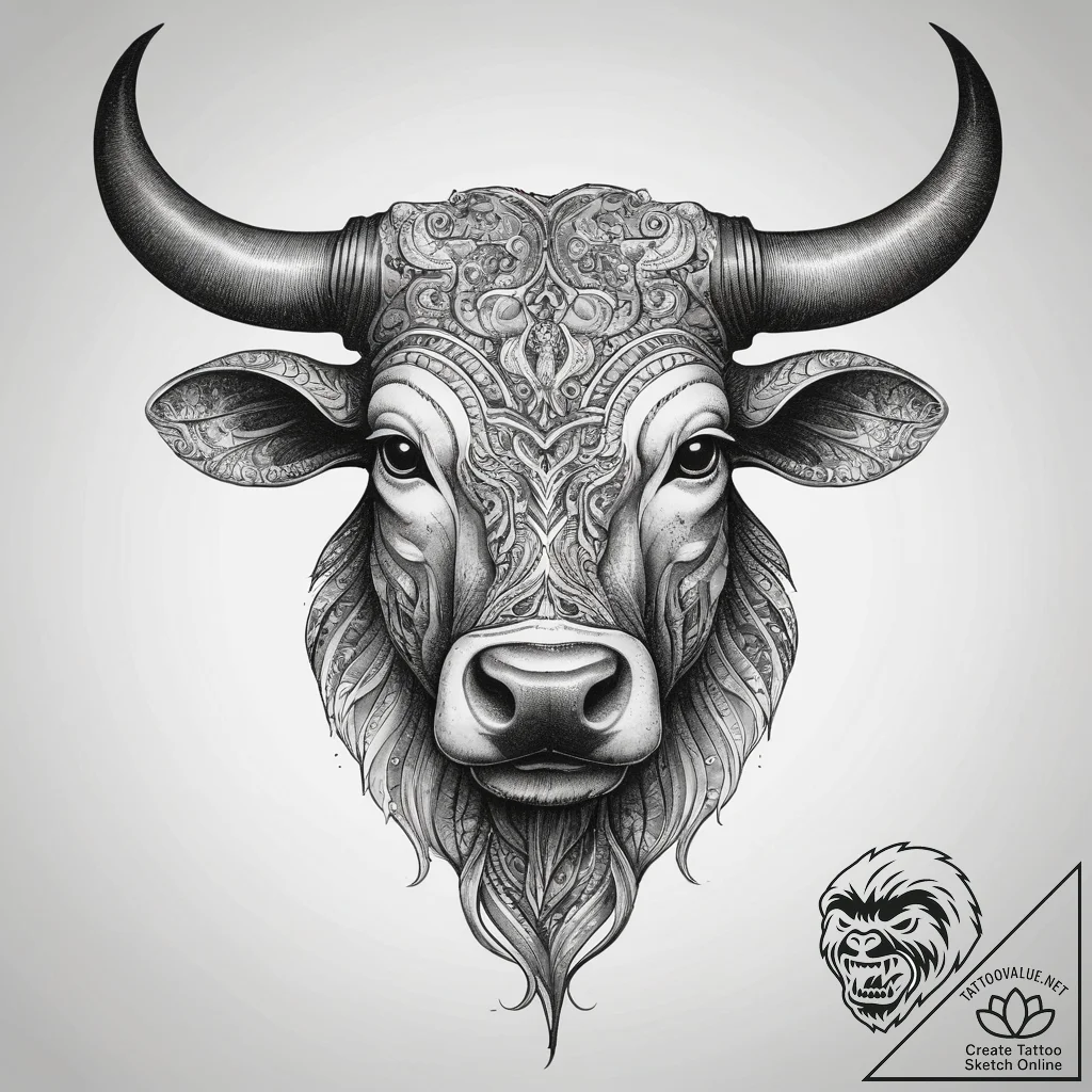 Tattoo sketch taurus bull head, ink illustrat... - tattoo sketch (№1758309287_0, 19.09.2025 19:14) — tattoovalue.net