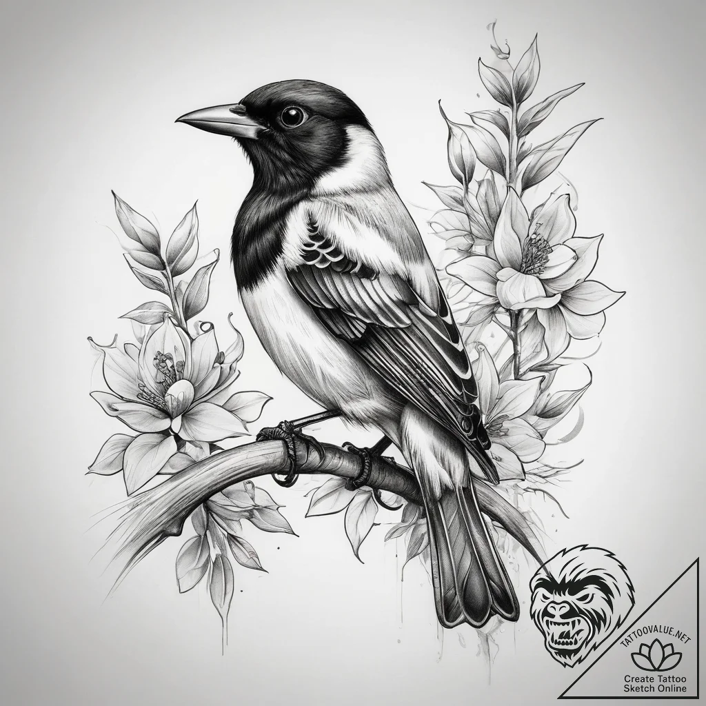 Tattoo sketch baltimore oriole, artistic tatt... - tattoo sketch (№1758312476_0, 19.09.2025 20:07) — tattoovalue.net
