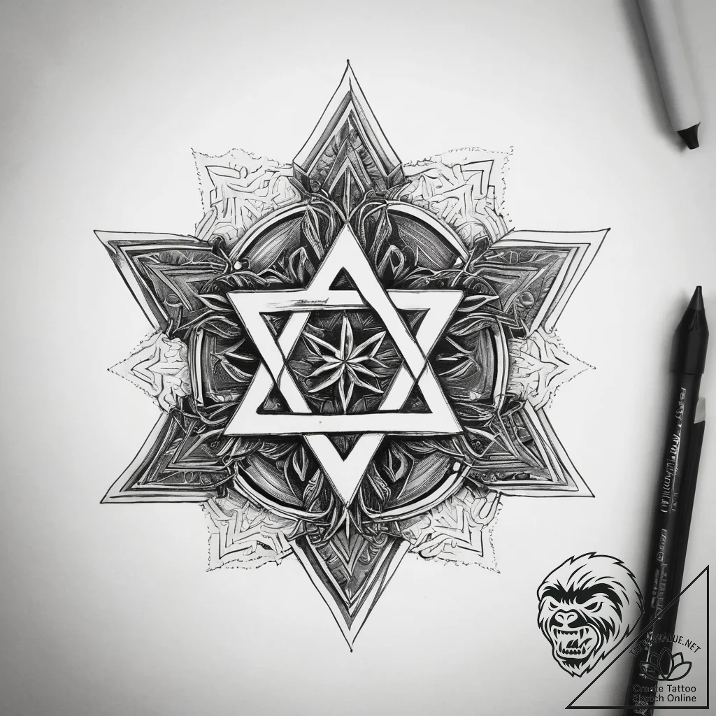 Tattoo sketch jewish star with tree, tattoo s... - tattoo sketch (№1758313880_0, 19.09.2025 20:31) — tattoovalue.net