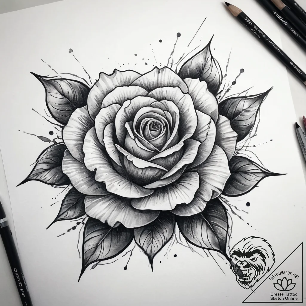 Tattoo sketch watercolor роза, tattoo line ar... - tattoo sketch (№1758316480_0, 19.09.2025 21:14) — tattoovalue.net