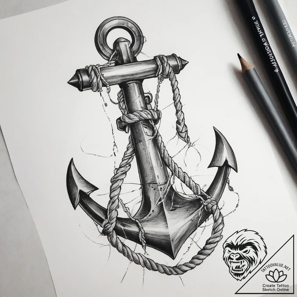 Tattoo sketch anchor with a rope, artistic ta... - tattoo sketch (№1758370644_0, 20.09.2025 12:17) — tattoovalue.net