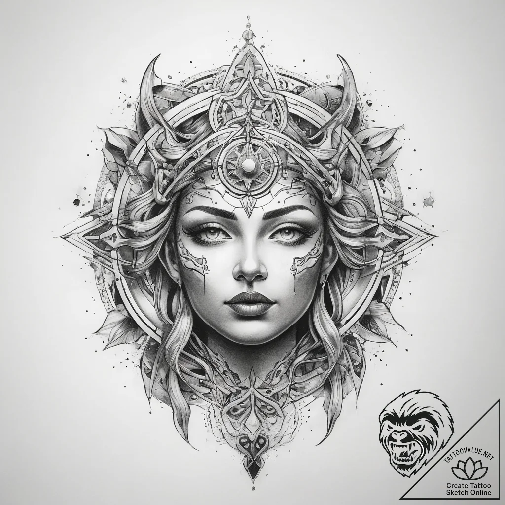 Tattoo sketch cosmic spirit - tattoo sketch (№1758370841_0, 20.09.2025 12:20) — tattoovalue.net