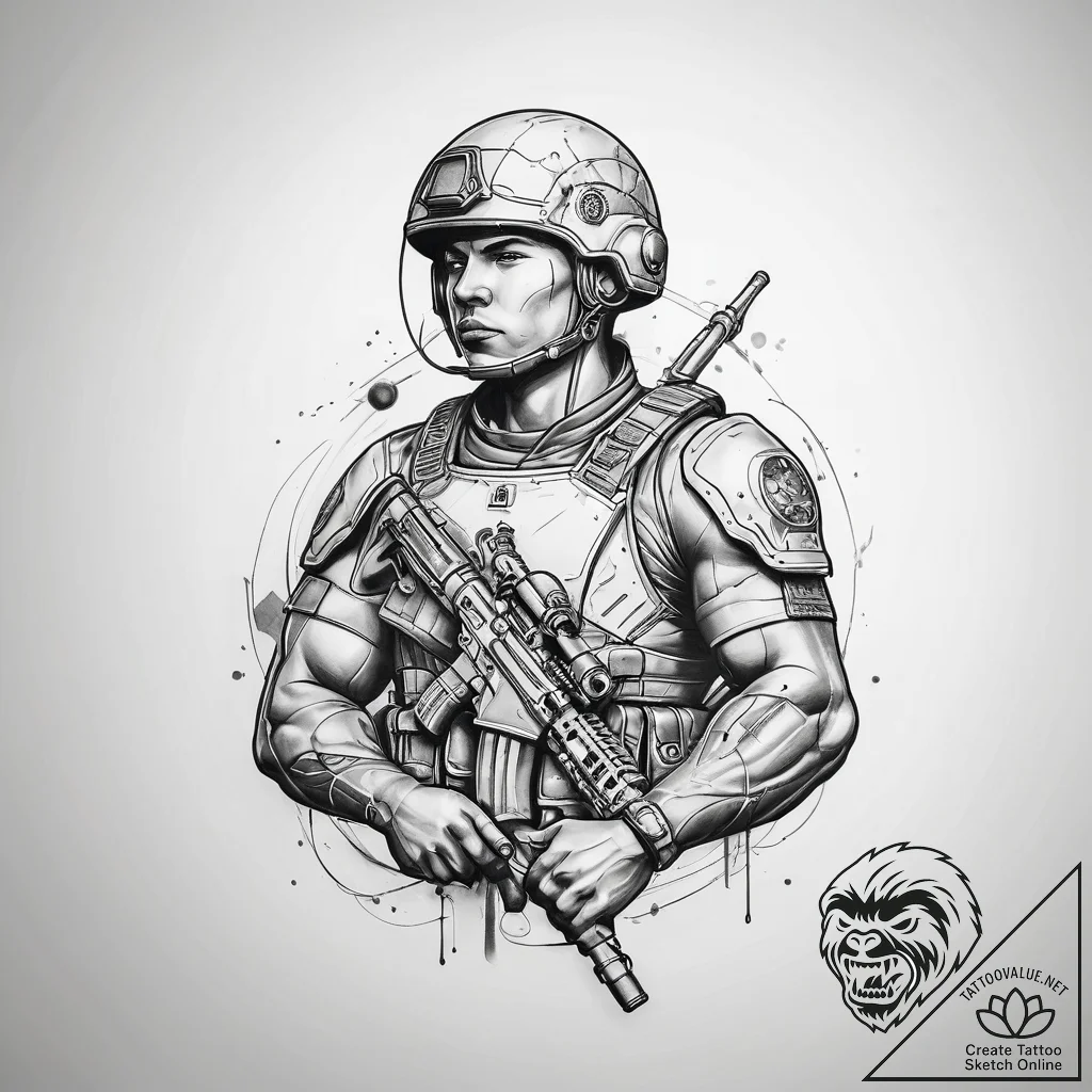 Tattoo sketch soldier with a planet, ink illu... - tattoo sketch (№1758371047_0, 20.09.2025 12:24) — tattoovalue.net