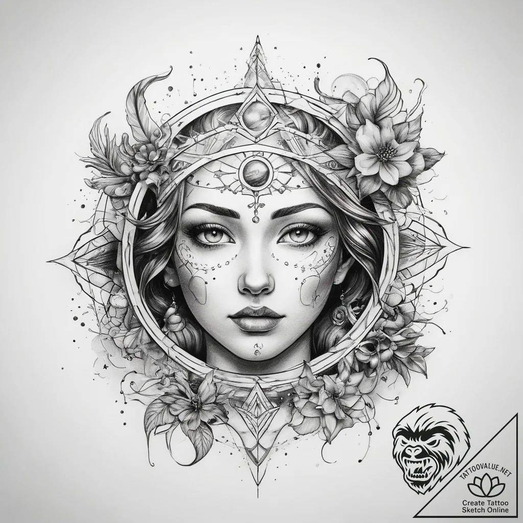 Tattoo sketch cosmic narrative - tattoo sketch (№1758372824_0, 20.09.2025 12:53) — tattoovalue.net