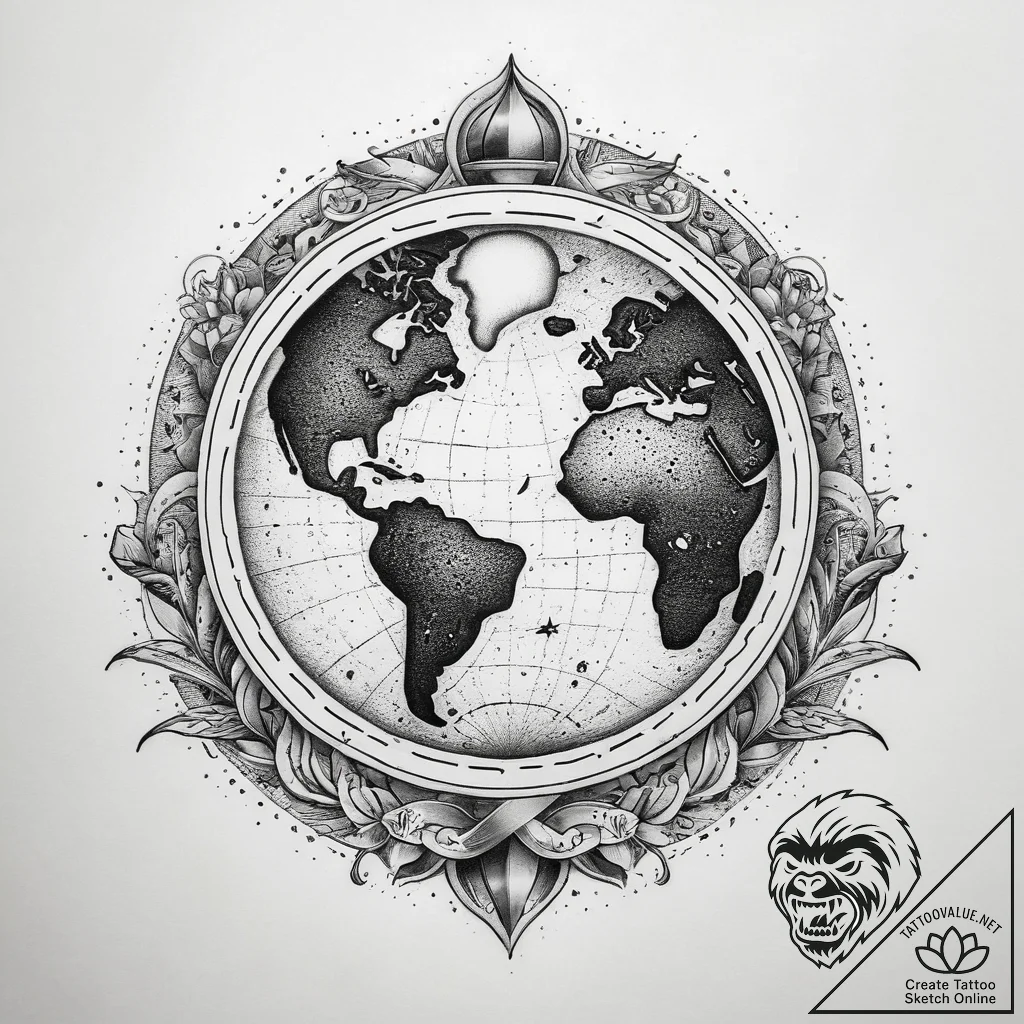 Tattoo sketch earth, tattoo sketch design, bl... - tattoo sketch (№1758374222_0, 20.09.2025 13:17) — tattoovalue.net