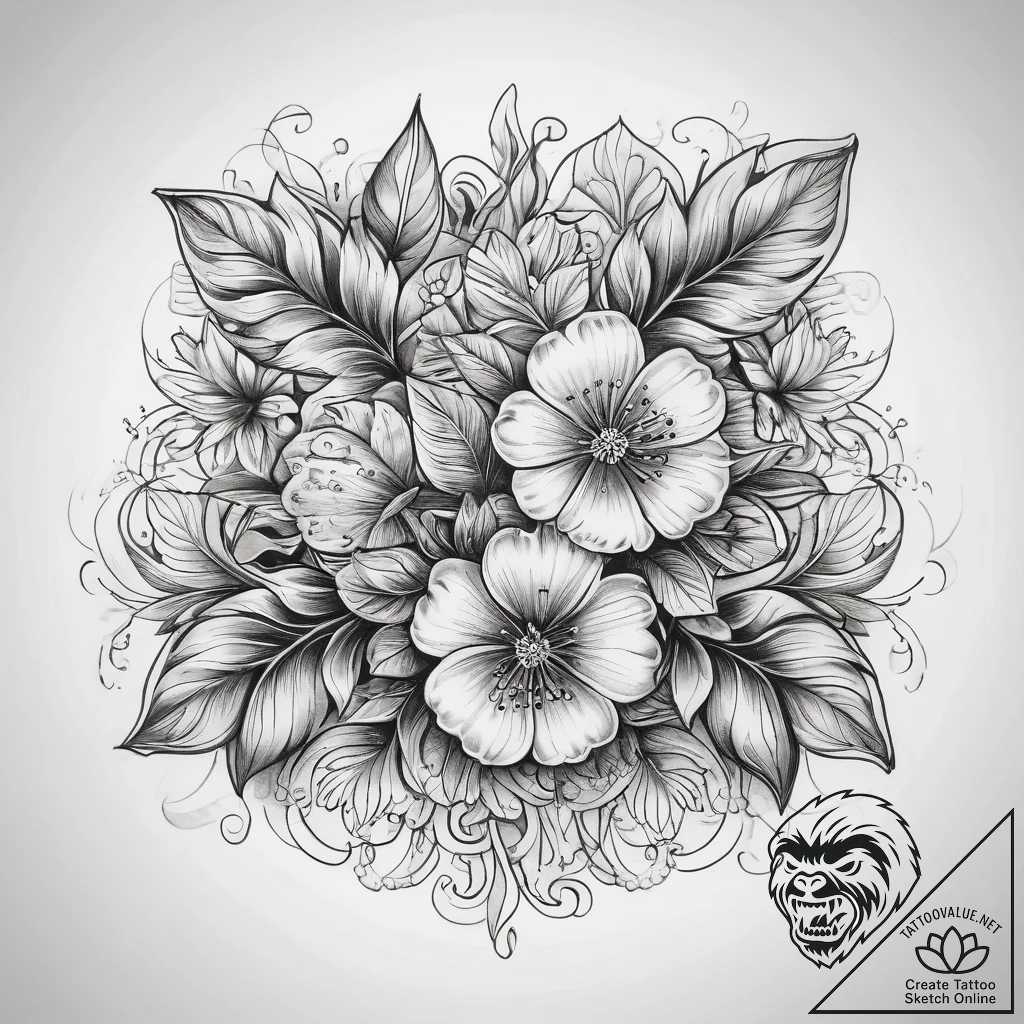 Tattoo sketch strawberry blossom, artistic ta... - tattoo sketch (№1758374428_0, 20.09.2025 13:20) — tattoovalue.net