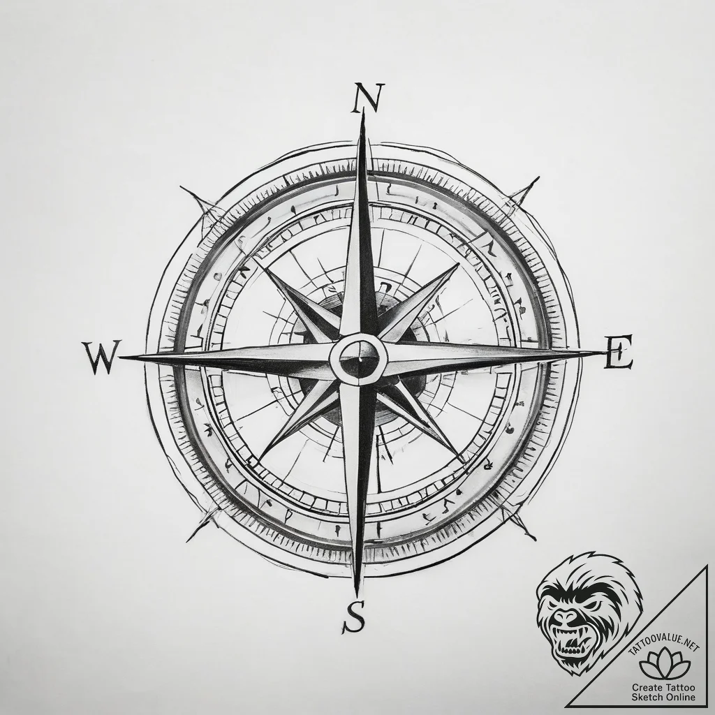 Tattoo sketch компас - tattoo sketch (№1758374629_0, 20.09.2025 13:23) — tattoovalue.net