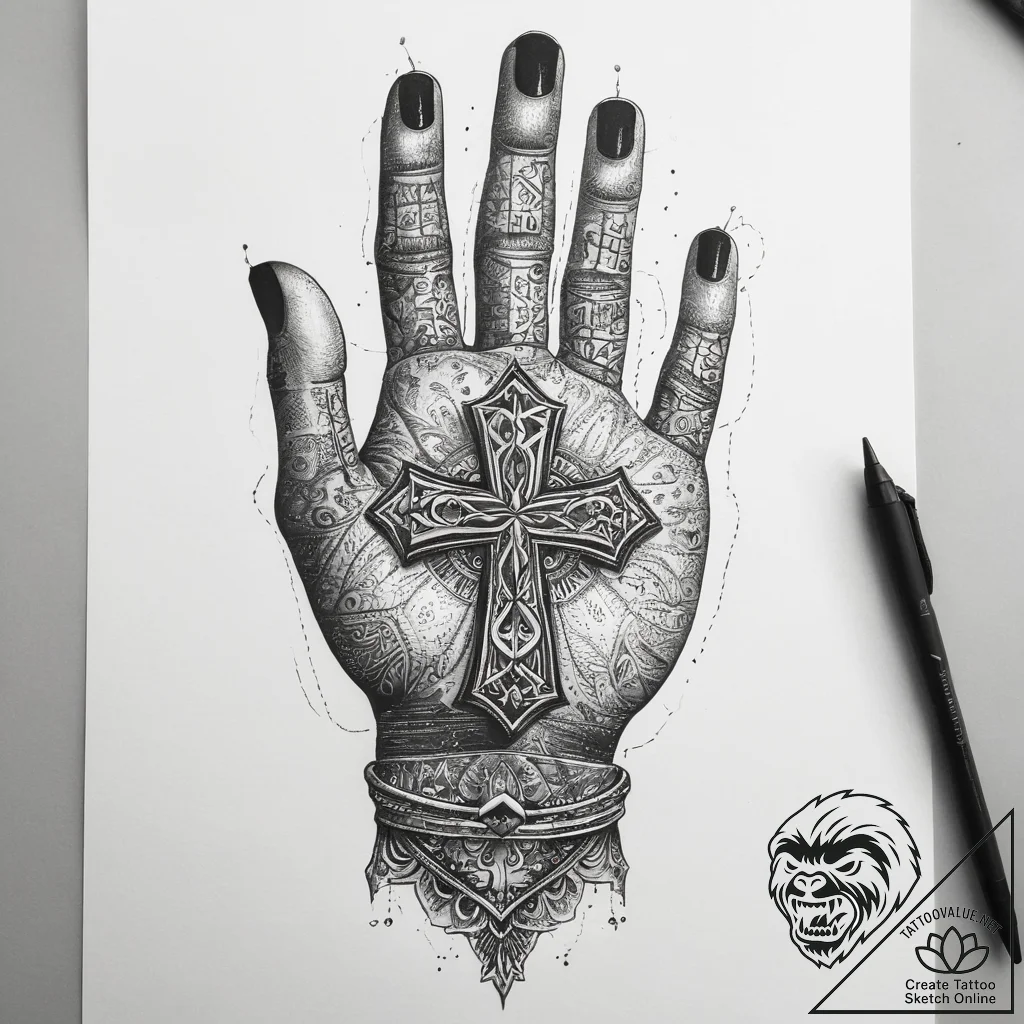 Tattoo sketch hands with a letter, tattoo fla... - tattoo sketch (№1758376391_0, 20.09.2025 13:53) — tattoovalue.net