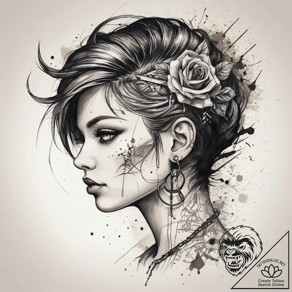 Tattoo sketch punk rock with a safety pin, in... - tattoo sketch (№1758377399_0, 20.09.2025 14:09) — tattoovalue.net