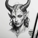 Tattoo sketch tiefling hell – tattoo sketch (№1758377990_0, 20.09.2025 14:19) — tattoovalue.net