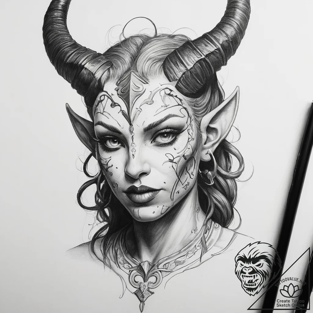 Tattoo sketch tiefling hell - tattoo sketch (№1758377990_0, 20.09.2025 14:19) — tattoovalue.net