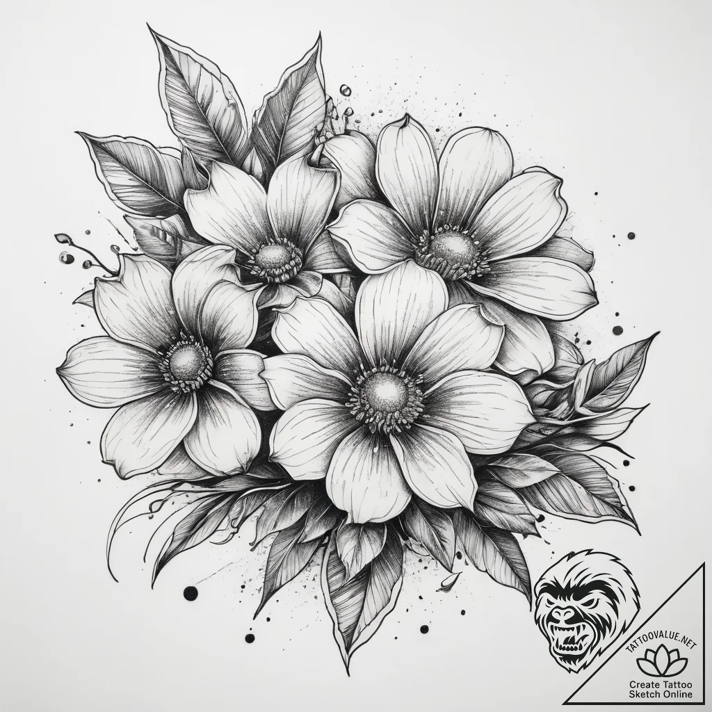 Tattoo sketch gardener blooming flowers, tatt... - tattoo sketch (№1758379564_0, 20.09.2025 14:46) — tattoovalue.net