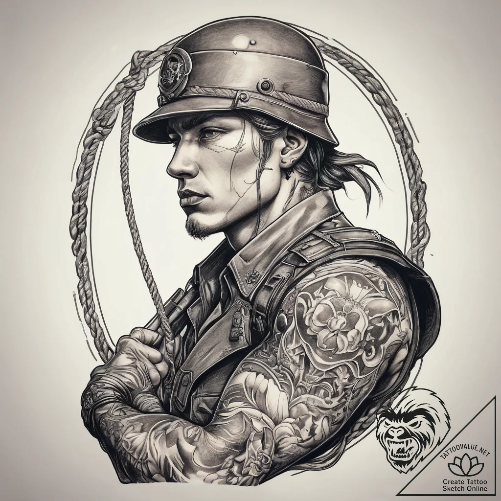 Tattoo sketch soldier with a rope, tattoo ske... - tattoo sketch (№1758380151_0, 20.09.2025 14:55) — tattoovalue.net