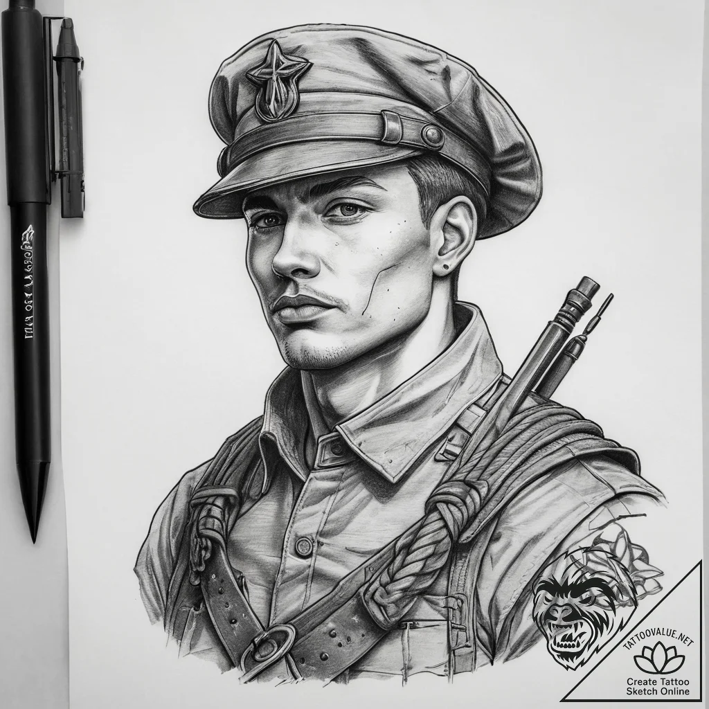 Tattoo sketch soldier with a knot, ink illust... - tattoo sketch (№1758381132_0, 20.09.2025 15:12) — tattoovalue.net